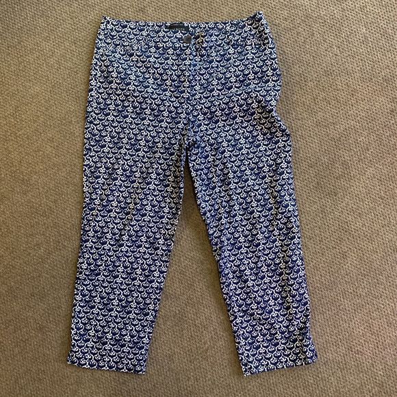 Ladies Talbots The Perfect Crop Blue White Print Capri Cropped Pants Size 6P - Picture 2 of 10